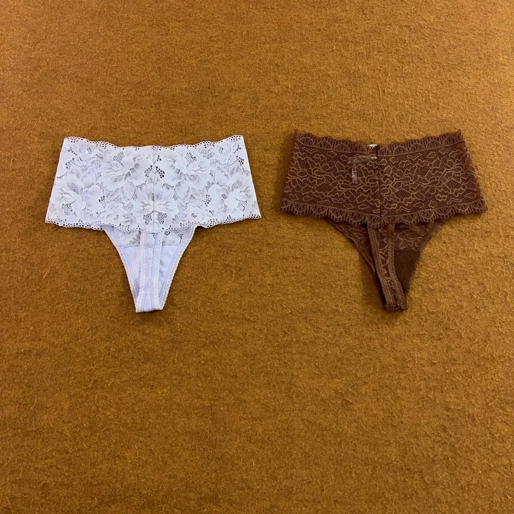 Soma Womens Small Blue Brown Embraceable High Waist Lace Thong Underwear 2pk NWT